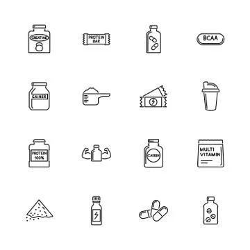 Sport Supplements - Flat Vector Icons Stock Illustration