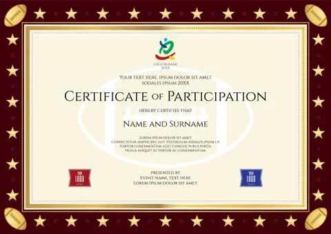 Sport theme certification of participation template for sport or rugby event Stock Illustration