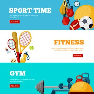 Sport time flat web banners vector templates set Stock Illustration