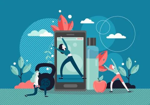 Sport training online, vector flat style design illustration Stock Illustration