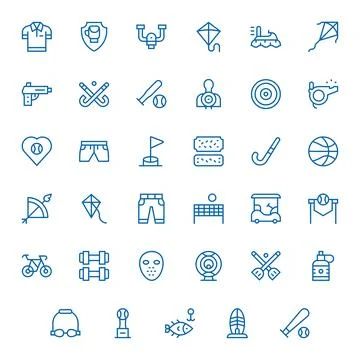 Sport Vector Icon Toolkit featuring 35 PIXEL Perfect 256x256 Regular Line e.. Stock Illustration