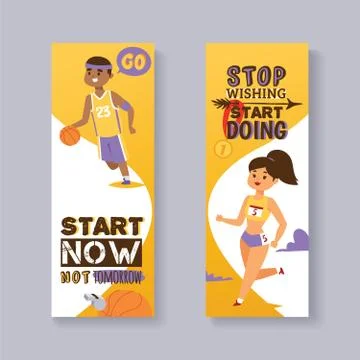 Sport vector runner people running jogging playing basketball background Stock Illustration