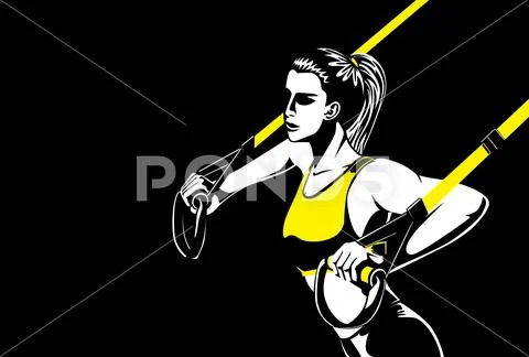 Sport woman doing upper body exercise with fitness straps Stock Illustration