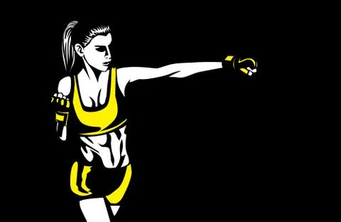 Sport woman in sportswear punching on dark background Stock Illustration