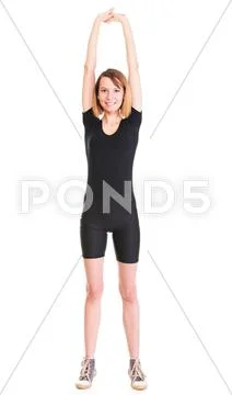 Sport Young woman doing exercise isolated on white Stock Photos