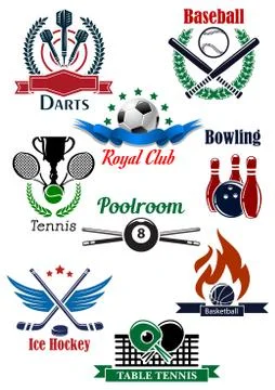 Sporting game emblems with heraldic elements Stock Illustration