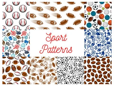 Sporting items, game equipment seamless patterns Stock Illustration