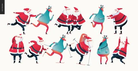 Sporting Santa and deer set Stock Illustration