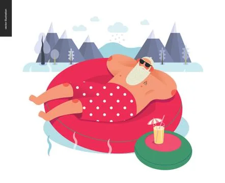 Sporting Santa - winter hot pool relaxing Stock Illustration