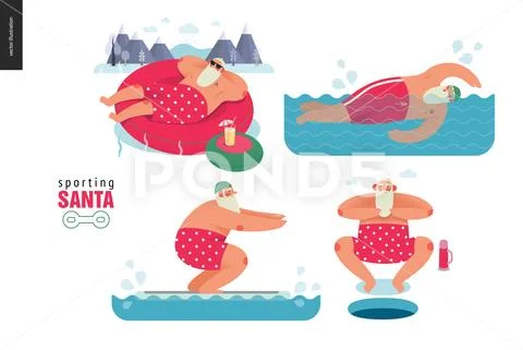 Sporting Santa - winter water activity Stock Illustration