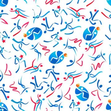 Sporting seamless pattern with dancing sportsmen Stock Illustration