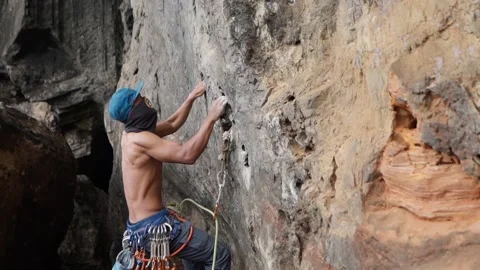 Sportive Man Training On Mountain Wall Stock Footage 146224206
