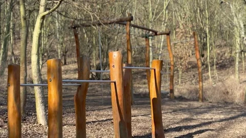 Sports basic training equipment for beginners in the park Stock Footage 304609068