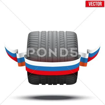 Sports car race wide wheel with winner ribbon Stock Illustration