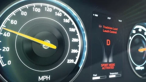 Sports car speedometer accelerating speed, launch control, super fast driving Stock Footage 80953601