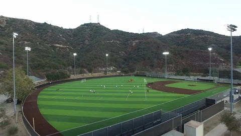Sports Complex practice on a baseball field - Arial Shot Stock Footage 93909446