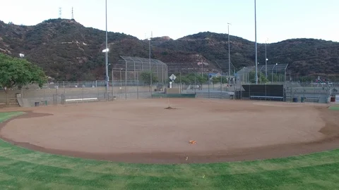 Sports Complex practice on a baseball field - Arial Shot Stock Footage 93912357