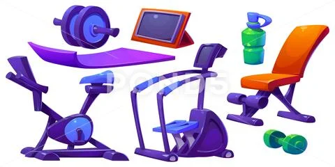 Gym exercises machines sports equipment Royalty Free Vector