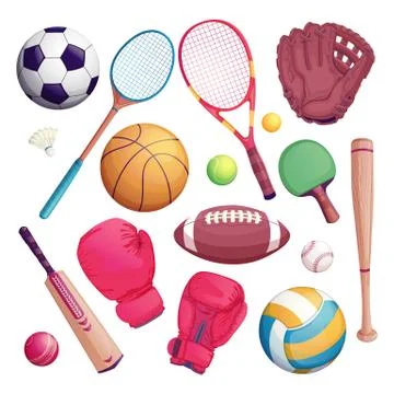 Sports equipment isolate objects. Vector cartoon illustration of football, so Stock Illustration