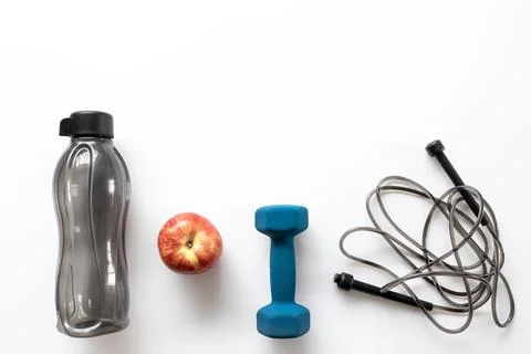 Sports equipment isolated on white, flat lay. Stock Photos