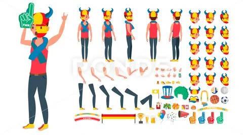 Sports Fan . Animated Character Creation Set. Man National Team Supporter. Full Stock Illustration