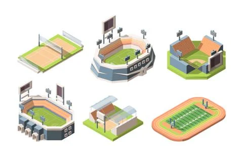 Sports fields, stadiums vector isometric illustrations set Stock Illustration