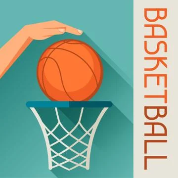 Sports illustration hand shot basketball ball through hoop Stock Illustration