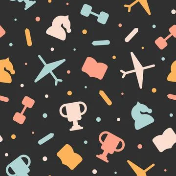 Sports Item Pattern. Seamless Pattern in Simple Flat Style Stock Illustration