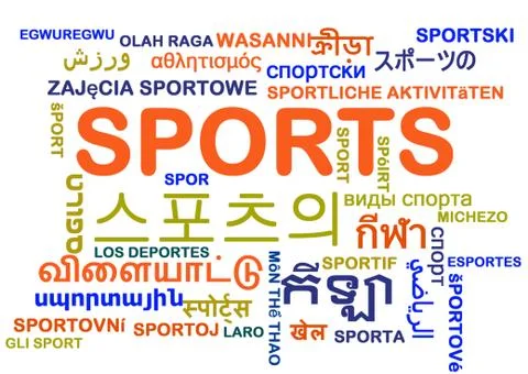 Sports multilanguage wordcloud background concept Stock Illustration