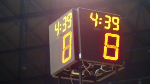 Sports shot clock countdown. Glowing LED screen shows the information Stock Footage