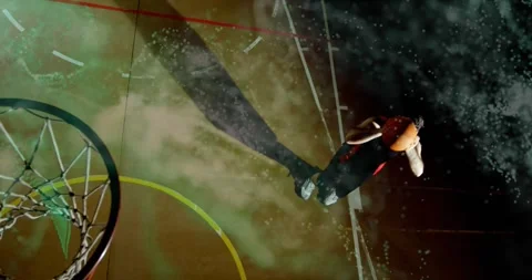 Sports technology mapping player dribbling past key, releasing jump shot with Stock Footage 320288070