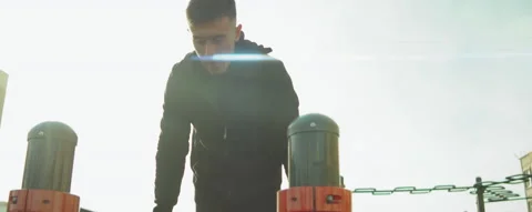 Sportsman Doing Full Planche on Parallel Bars Outdoor Stock-Footage 166434698