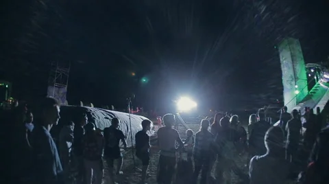 Sportsman Performs a Trick on a Bike With a landing on The Big-Air Airbag. The Stock Footage 59432550