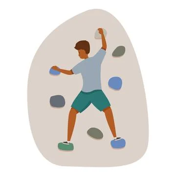 Sportsman training on climbing wall, practicing bouldering in gym Stock Illustration