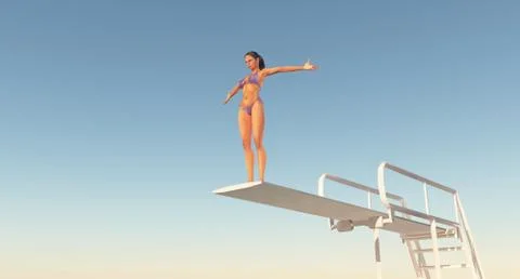 Sportswoman on a diving board Stock Illustration