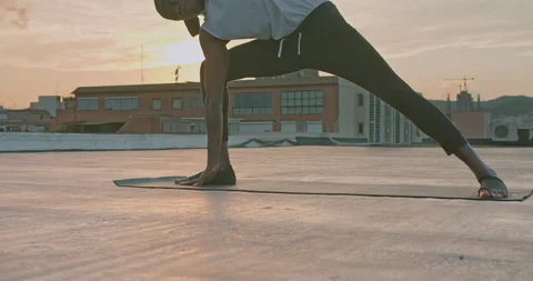 Sporty Active Black Man Practicing Pilates Training Outside. Yoga and Pilates Stock Footage 149936859