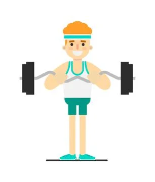 Sporty boy doing exercise with barbell Stock Illustration