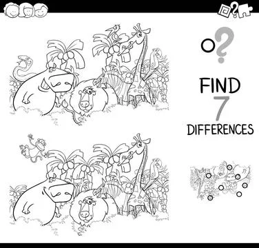 Spot the difference with animals coloring book Black and White Cartoon Ill... Stock Photos