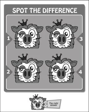 Spot the difference black lion Stock Illustration