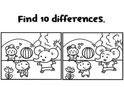 Spot the difference coloring pages style. Stock Illustration