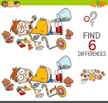 Spot the differences with boy and sweets Cartoon Illustration of Spot the ... Stock Photos