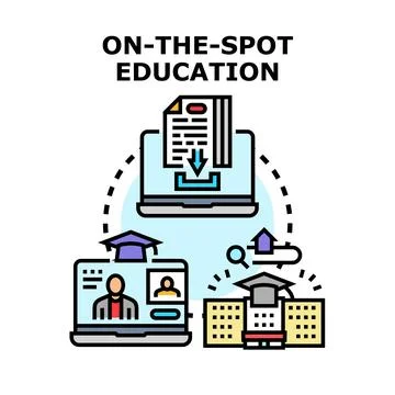 On the spot education delivering online learning content Stock Illustration