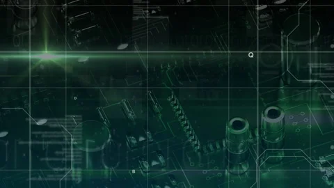 Spot of light and data processing against microprocessor connections on black Vídeo Stock 150669140