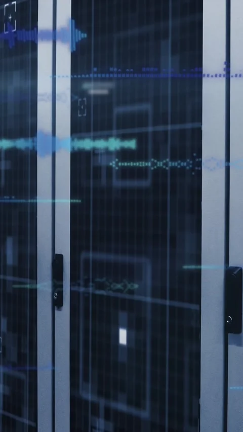 Spot of light and data processing over computer server room Stock Footage 343643934