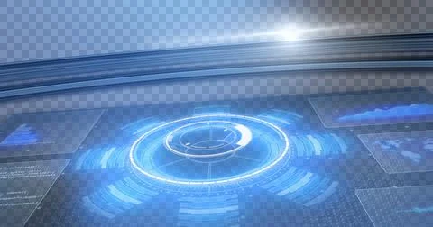 Spot of light and digital interface with round scanner and data processing 스톡 일러스트