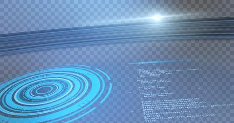 Spot of light and digital interface with round scanner and data processing Illustrazione stock