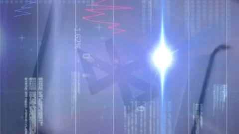 Spot of light and financial data processing against close up of bluetooth key on Stock Footage 314113661