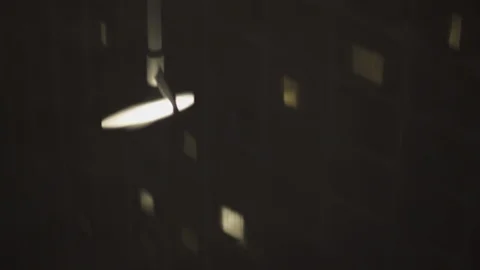 Spot Light reflections in a pool of water at night at business district in Video stock 119366938