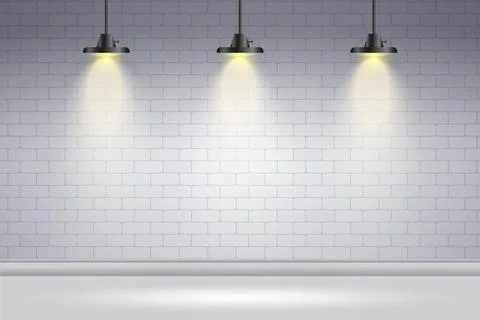 Spot lights background white brick wall Stock Illustration