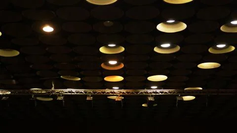 Spot lights in cinema hall on ceiling Stock-Fotos
